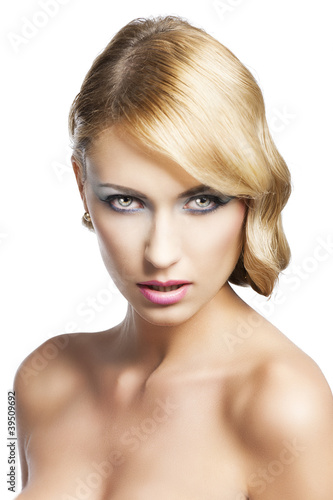 blond vintage girl portrait, she has actractive expression