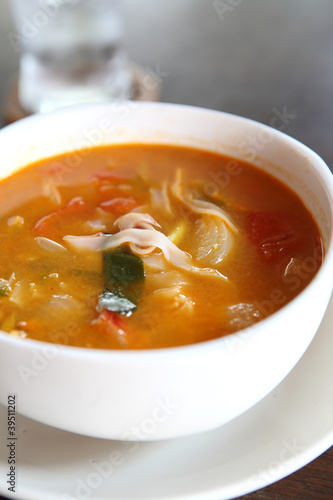 Tom Yum soup Thai traditional spicy prawn soup with noodle