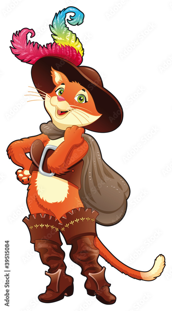 Puss in boots. Cartoon character, isolated object. Stock Vector Adobe