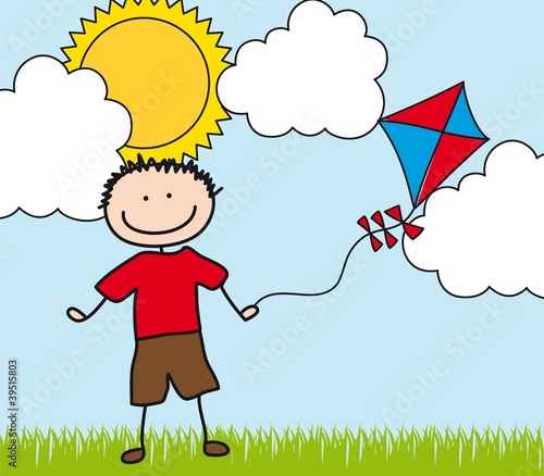 boy with kite drawing
