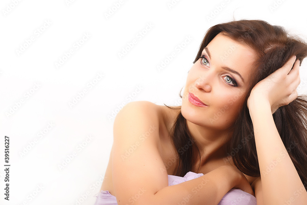 Portrait of young beautiful model over white background Portrait of young beautiful model over white background