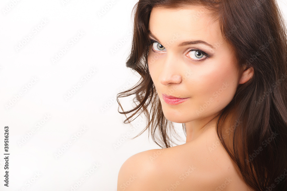 Portrait of young beautiful model over white background Portrait of young beautiful model over white background