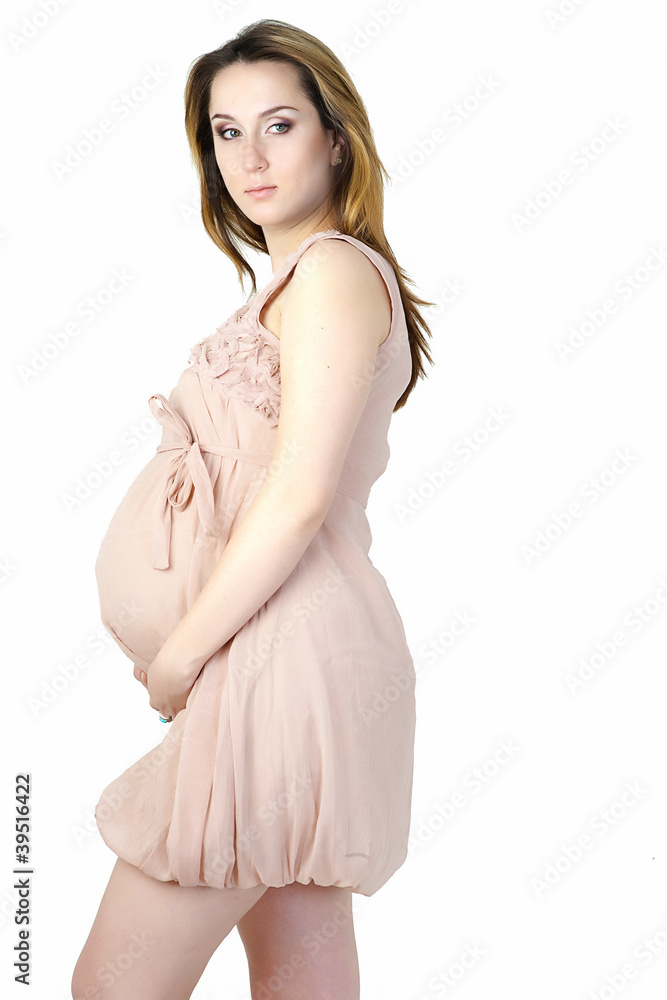 beautiful pregnant woman isolated on white background . 7 months beautiful pregnant woman isolated on white background . 7 months