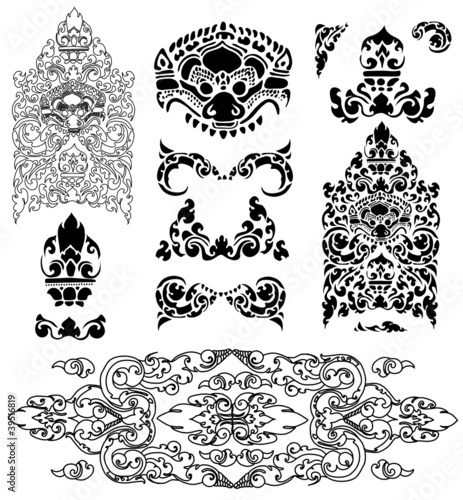 Vector set of Cambodian floral pattern