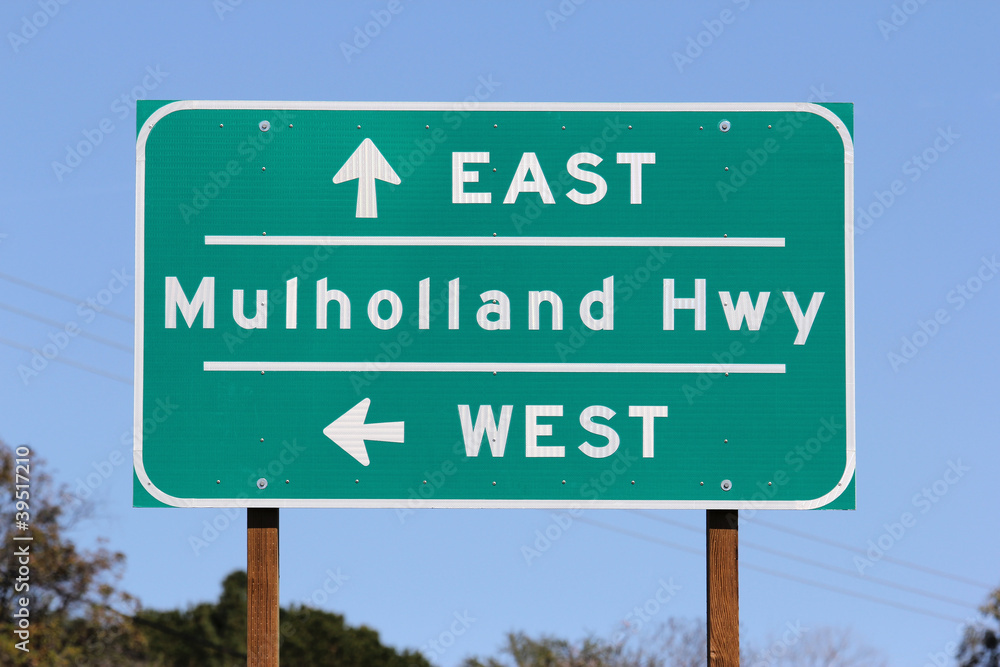 Mulholland Hwy Sign in Los Angeles