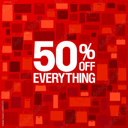 50 percent off sale background with shopping bags pattern