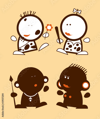 Set of prehistoric funny people icons