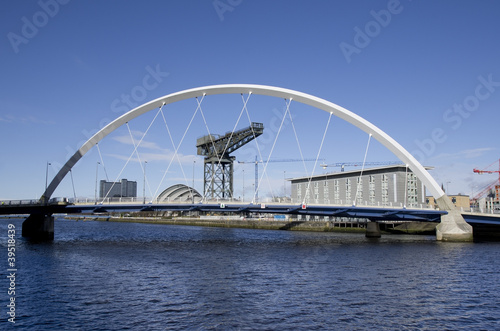 Glasgow waterfront with squinty bridge