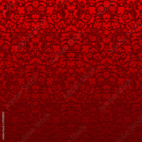 Seamless Damask Pattern 3D Red