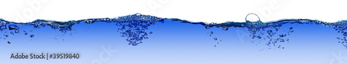 Isolated water splashing panorama with bubbles and water drops -