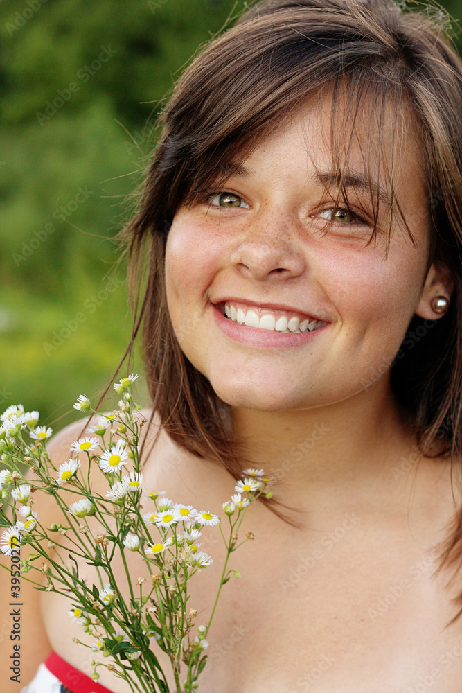 Happy Freckled Brunette on a Summer Day Happy Freckled Brunette on a Summer Day