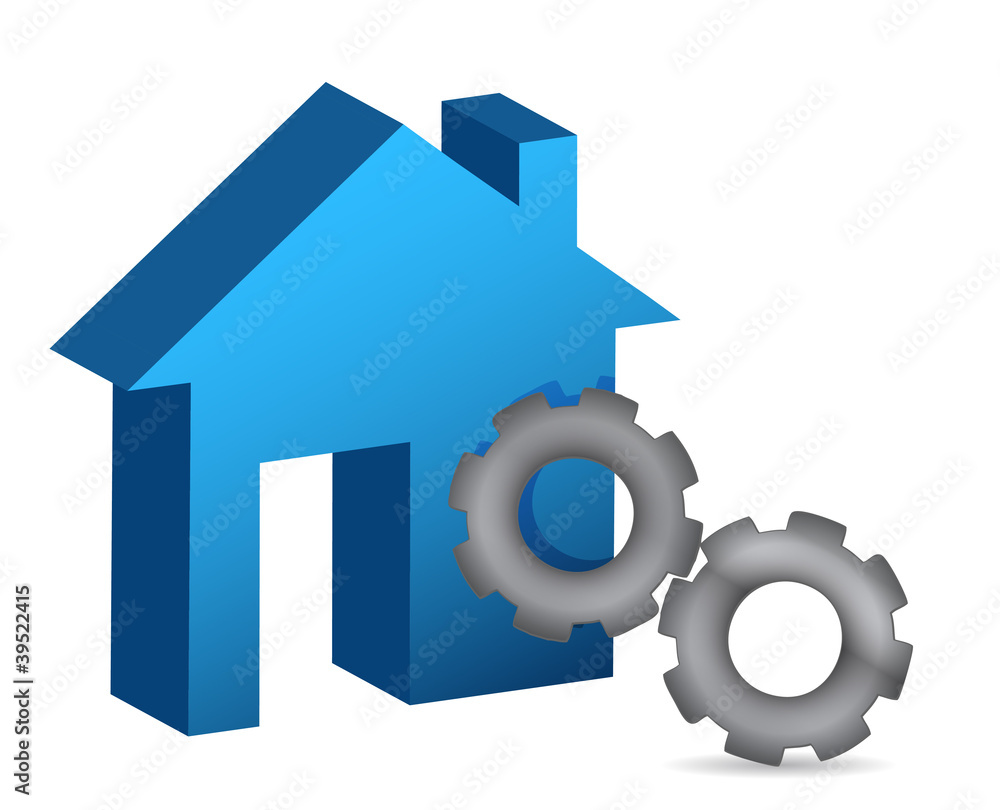 house and gear illustration design over white house and gear illustration design over white