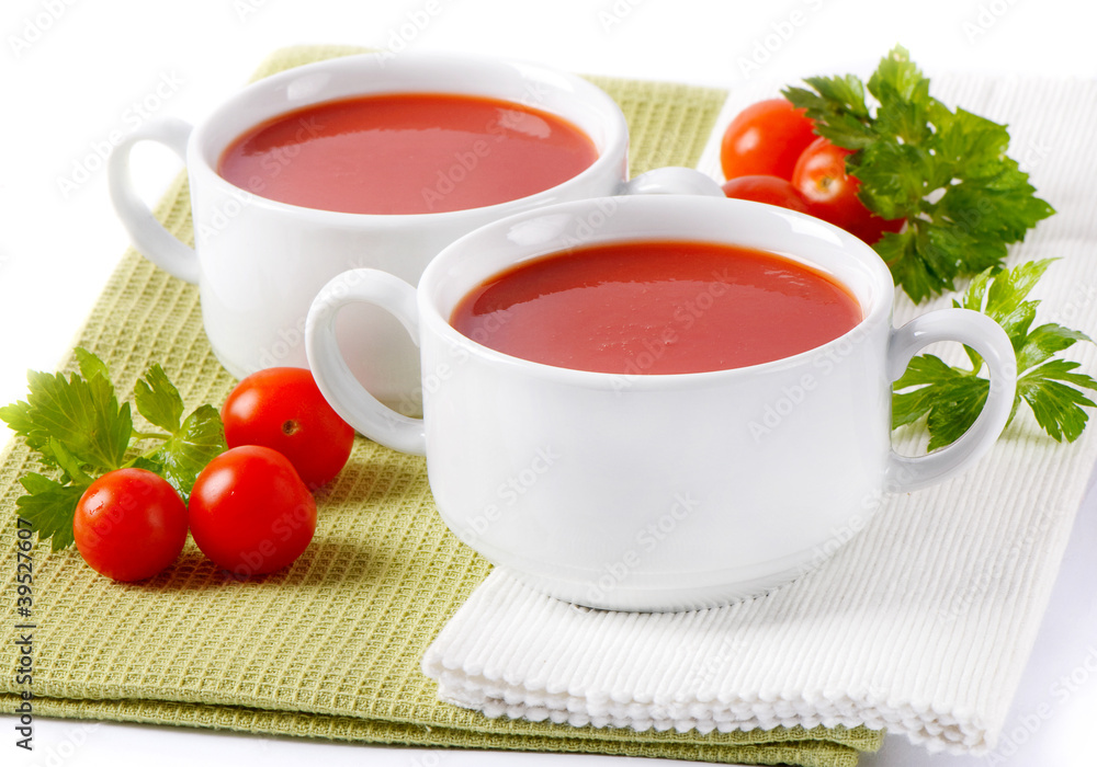 Tomato soup on white background Tomato soup on white background