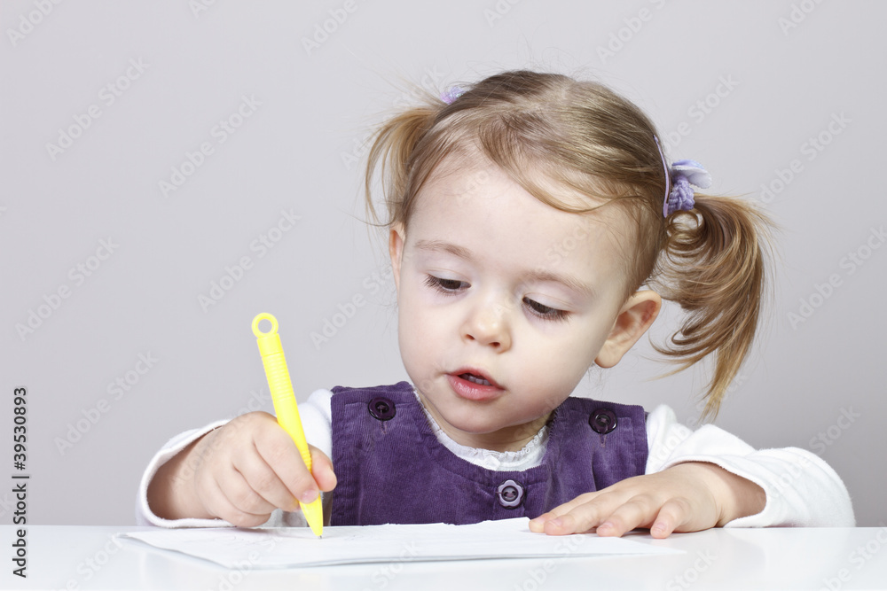 Cute little girl learning to draw. argb color profile Cute little girl learning to draw. argb color profile