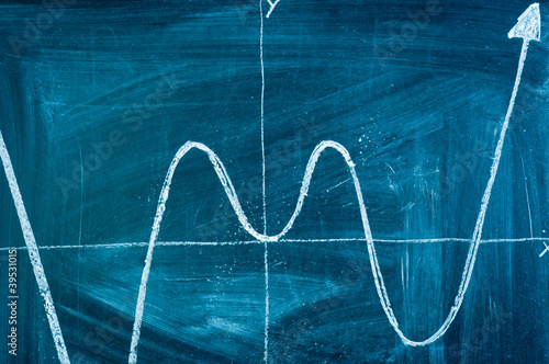 Blue chalkboard with arrow