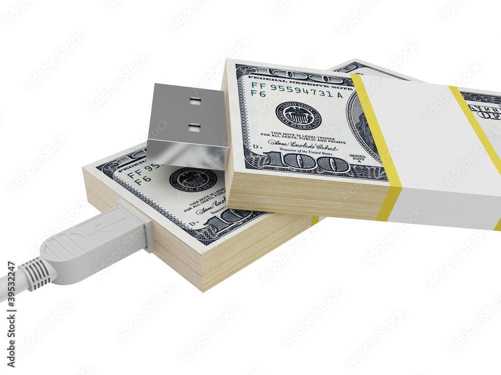 Money and usb (3d rendering)