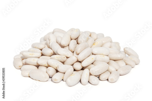 Pile Great Northern Beans isolated on white background.