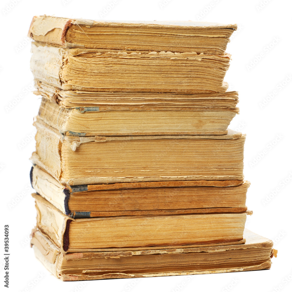 Old books of different shape and color. Isolated on white backgr Old books of different shape and color. Isolated on white backgr