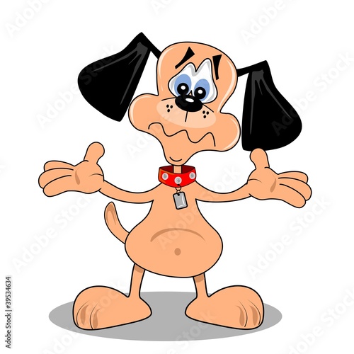 A cartoon dog with a confused puzzeled look on face