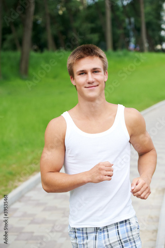 Young jogging running sport man