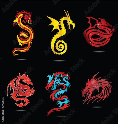 abstract religion dragon symbols set isolated