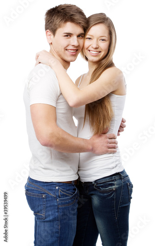 Young couple isolated on white background