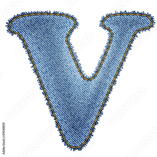 Jeans alphabet. Denim letter V