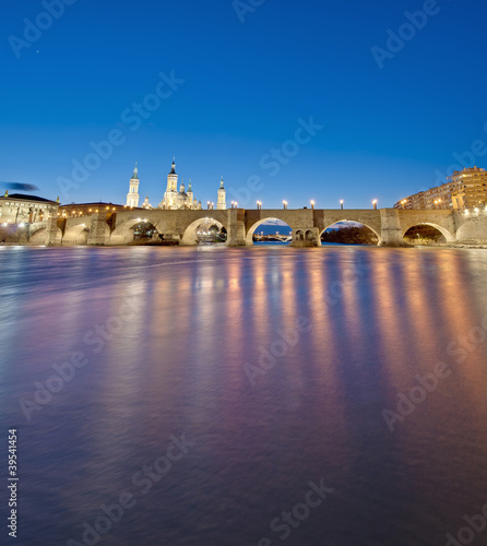 Stone Bridge across the Ebro River at Zaragoza, Spain