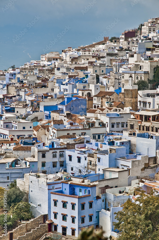 Chefchaouen blue town general view at Morocco