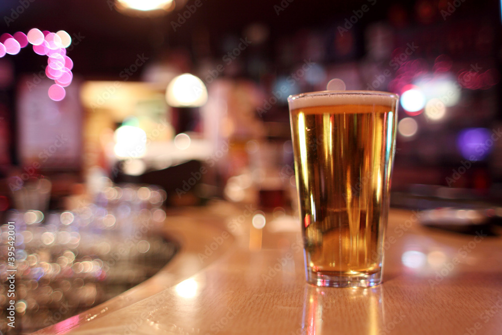 Pint of beer in a tavern.