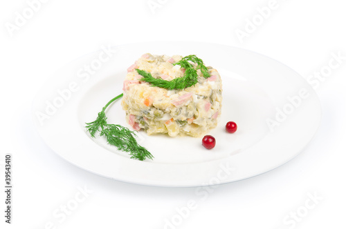 Russian traditional salad isolated on white