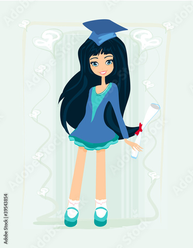 Illustration of a Kid Holding Her Diploma