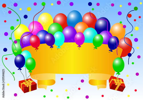 Greeting card with balloons and confetti