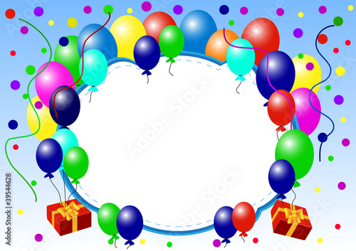 Greeting card with balloons and confetti