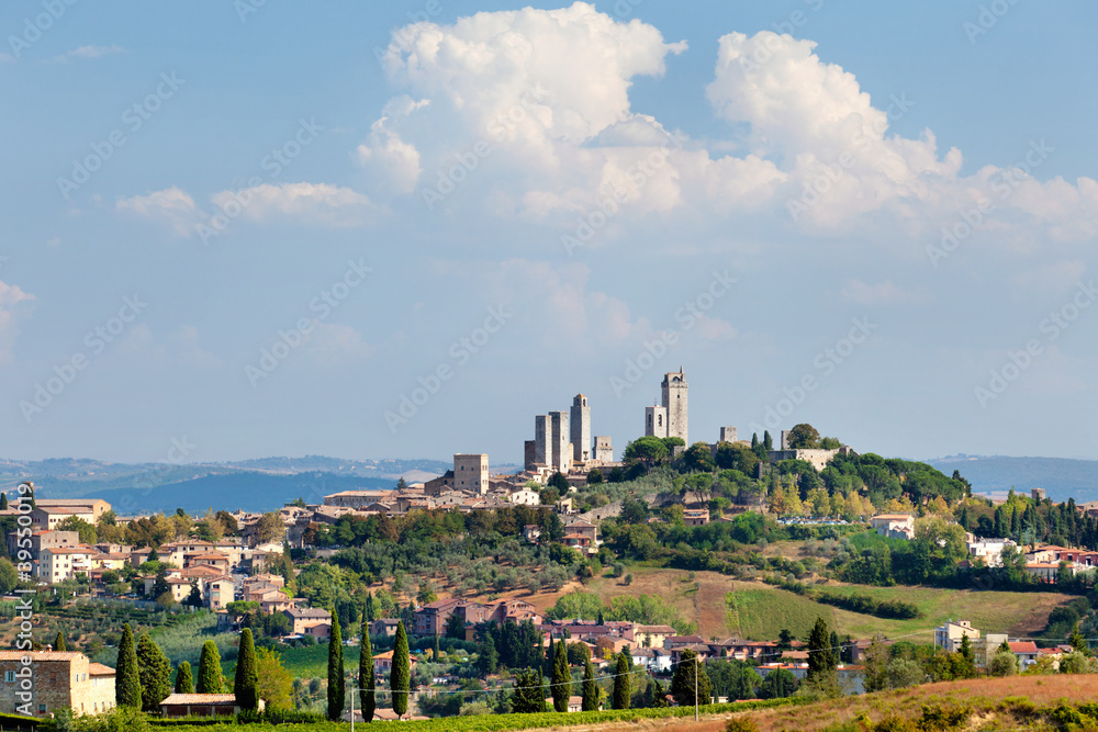 view of San Gimignano town in Tuscany province of Italy