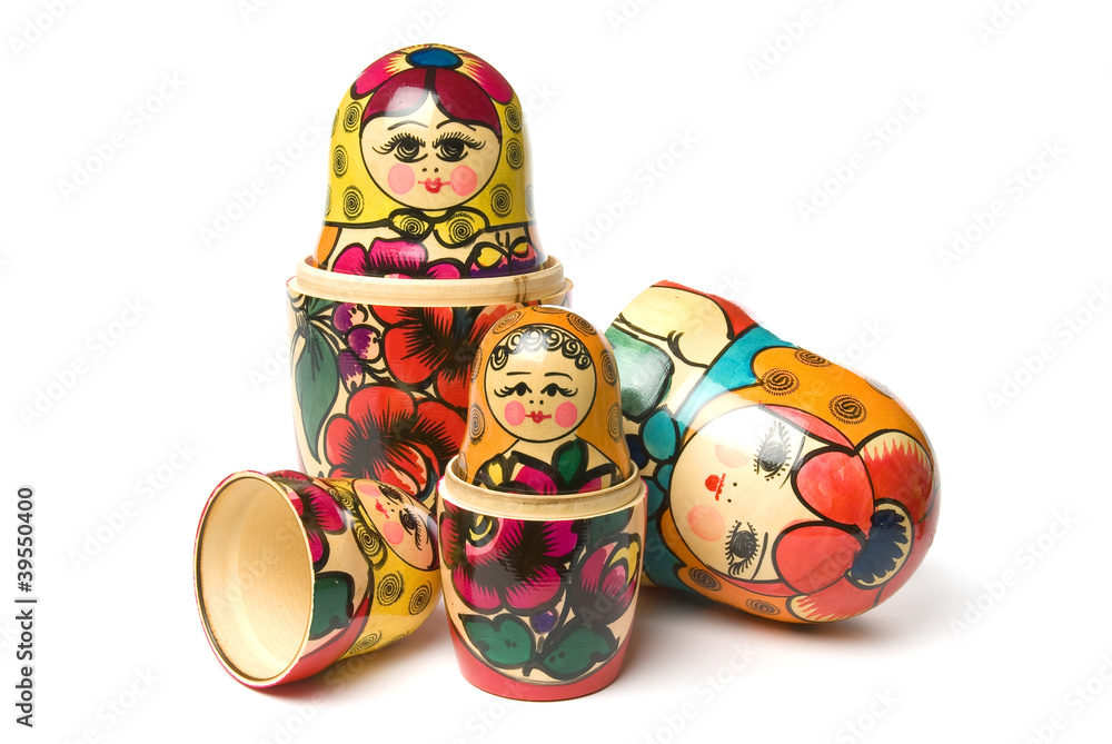 Photo Russian Babushka or Matryoshka Dolls on white background andrewburgess Posters tableaux et papiers peints Europosters