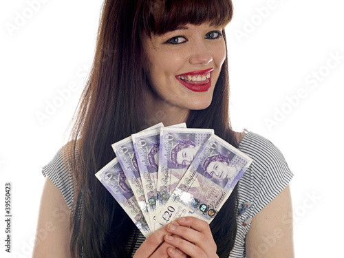 Young Woman Holding Cash. Model Released photo