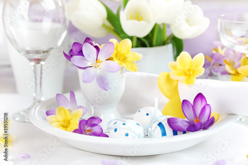 Place setting for Easter with crocuses