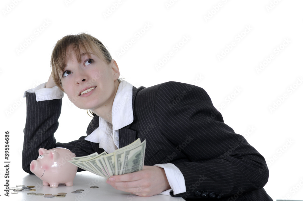 Business woman, having control over money and dreaming Business woman, having control over money and dreaming