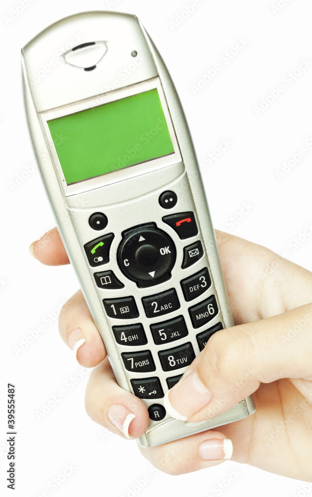 Hand holding phone isolated on white background Hand holding phone isolated on white background