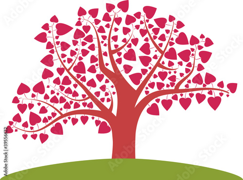 Tree with heart leaves vector