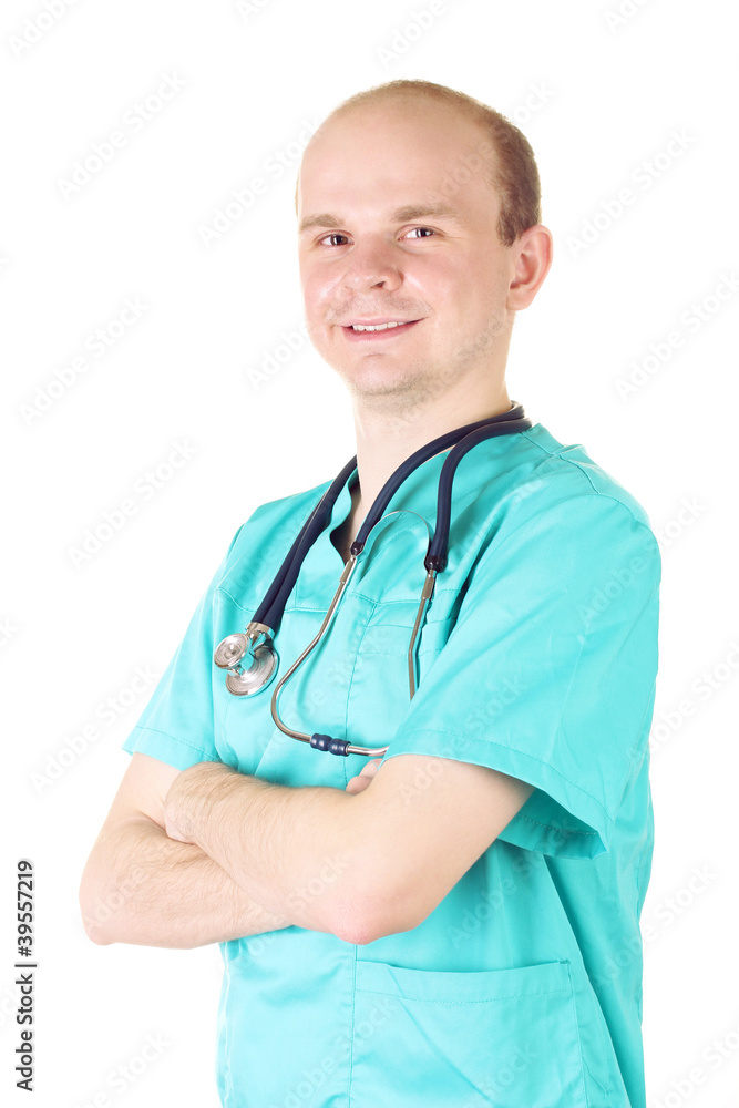 young doctor man with stethoscope isolated on white young doctor man with stethoscope isolated on white