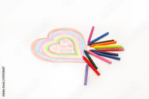 Heart drawn with crayons.