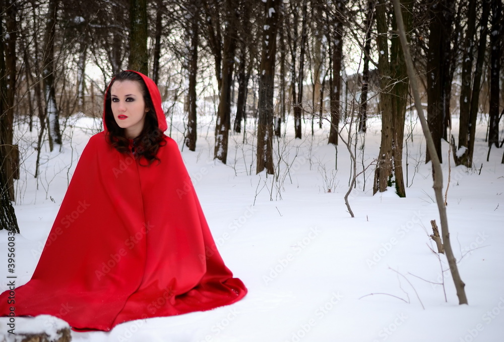 Red Riding Hood in the winter forest Red Riding Hood in the winter forest
