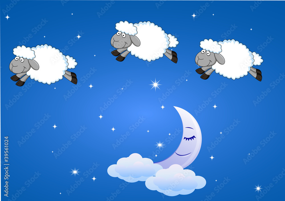 Obraz premium Sheep with moon and stars