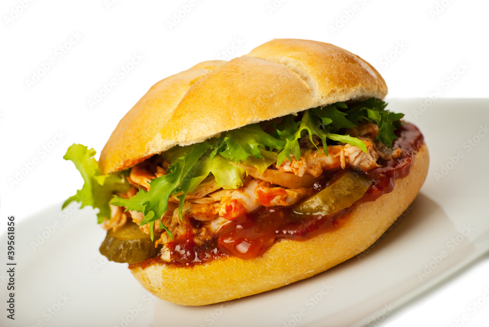 Close up of sanwich with chicken Close up of sanwich with chicken
