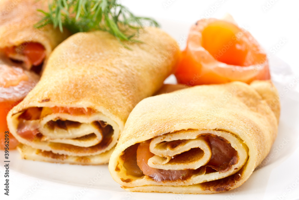 Pancakes with salted red fish Pancakes with salted red fish