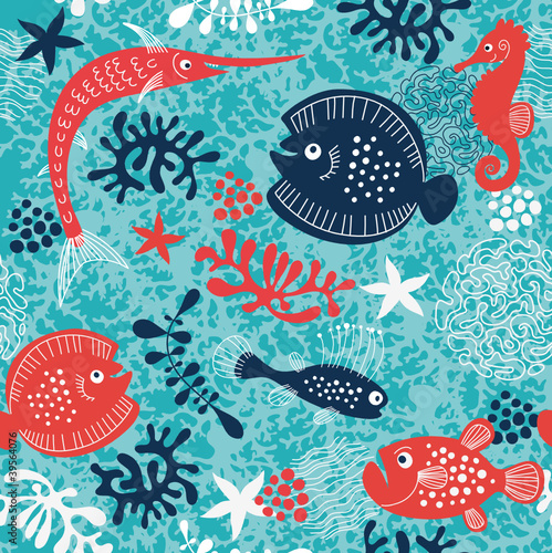 seamless pattern with marine life