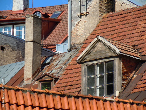 Red roofs, dormers and skylights (Riga, Latvia)