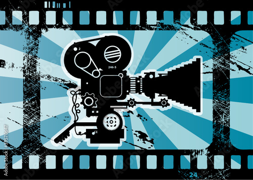 Abstract grunge background with movie camera, vector